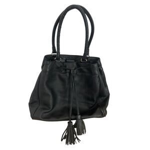 Cole Haan Black Genuine Leather Drawstring Bucket Bag – Women’s Shoulder Purse